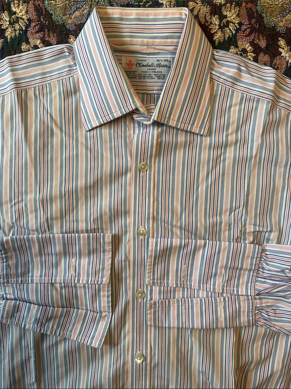 Turnbull &Asser Multicolor Blue Pink White Stripe Men’s Dress Shirt Size 15.5